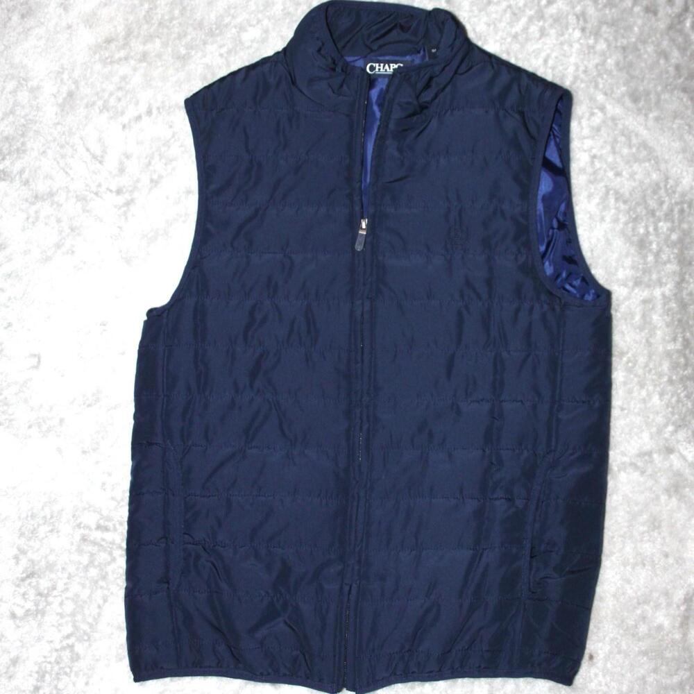 Chaps Vest Mens Small Blue Quilted Insulated Full Zip Pockets Microfiber